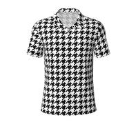 KLJnmbb Polo traspirante con stampa pied de poule nera da uomo elegante a maniche corte casual gite regali per la festa del papà, Nero , M
