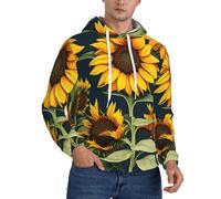 KLJnmbb Pullover con cappuccio da uomo con stampa di girasole selvatico morbido e confortevole per inverno autunno primavera casual uso quotidiano, Nero , M