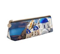 KLJnmbb Santorini - Astuccio con stampa di isola greca e vista mare, elegante, grande capacità, triangolare, con cerniera, per strumenti di scrittura