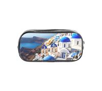 KLJnmbb Santorini - Astuccio trasparente con stampa dell'isola greca e vista sul mare, per studenti, bambini, ragazzi e ragazze, organizer per cancelleria trasparente