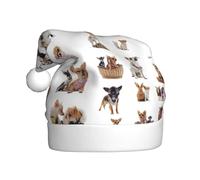 KLJnmbb Simpatico cappello di Natale per adulti con stampa di carlino chihuahua, cappello natalizio per feste di Natale
