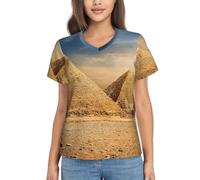 KLJnmbb T-shirt casual da donna classica a maniche corte con stampa piramide egiziana nel deserto, morbida, adatta per lavoro e ufficio, Nero , M