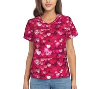 KLJnmbb T-shirt casual da donna con stampa a cuore amore San Valentino classica maglietta a maniche corte morbida adatta lavoro ufficio, Nero , L