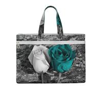 KLJnmbb Teal Gray Rose Print Canvas Tote File Bag Per Documenti Forniture Per Ufficio Viaggio Pendolarismo Borse A Tracolla