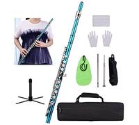 KLKL Foro Chiuso C Flute 16 Tasti Cupronickel Strumento di Vento Nichelato Cupronick con Custodia da Trasporto Stand Flauto Altri Accessori Flauto Studenti (Color : Blue Green)