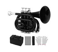 KLKL Trombe Standard Mini Tasca Tromba BB Strumento di Vento in Ottone Piatto con Guanti del Boccaglio Custodia per Il Trasporto del Panno (Color : Black)