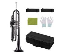 KLKL Trombe Standard Set di Trombe in SIB Nero Placcato in Ottone per Studenti Principianti con Cinturini Rigidi Bocchino Guanti Panno per Lucidare
