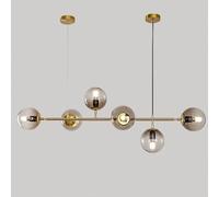 KlkrzJwy Lampada a Sospensione Moderna a 6 luci Grigio Fumo con Paralume in Vetro, Altezza Regolabile, Lampada da soffitto nordica, lampadario lineare a Globo da 139 cm, per Soggiorno.