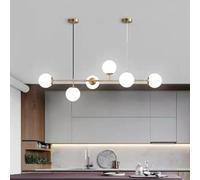 KlkrzJwy Lampada a Sospensione Moderna Lampada a Sospensione a 6 luci con Paralume in Vetro Lampada da soffitto Grande Regolabile in Altezza Lampadario a Globo lineare da 51 Pollici per Soggiorno
