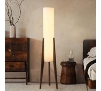 KlkrzJwy Lampada Da Terra Con Treppiede In Legno Wabi-sabi Da 50,4", Lampada In Lino, Alta Rotonda In Tessuto Con Attacco E26 Dimmerabile, Lampada Da Terra Per Soggiorno