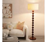 KlkrzJwy Lampada Da Terra In Lino Da 160 Cm, Stile Metà Secolo Con Venature Del Legno, E27 Dimmerabile, Paralume Rotondo Beige In Tessuto, Lampada Alta Per Soggiorno