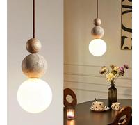 KlkrzJwy Lampade a Sospensione in travertino Giallo Nordico Lampada a Sospensione in Vetro Wabi-sabi Lampadario a Sospensione da Comodino Illuminazione a LED 3000K per Camera da Letto