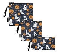 KLL 3 sacchetti riutilizzabili per panini e snack con zucca di Halloween, senza cuciture, per alimenti, per picnic, lavoro, viaggi, ufficio