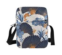KLL A forma di ventaglio Motivo Floreale Bianco Blu Art Deco Style mens messenger bag Vegan Leather Crossbody Borse Per Le Donne Shopping Borsa A Tracolla Per Viaggio