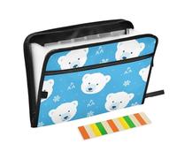 KLL Accordian - Cartellina portadocumenti, 13 tasche, portatile, espandibile, formato A4, chiusura con cerniera, per scuola, casa, ufficio, classe, grazioso orso polare con fiocchi di neve