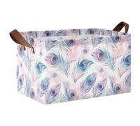 KLL Acquerello Piume di Pavone Decorativi Mensole Cesti con Maniglie Cubi di Stoccaggio per Mensole Cassetti Scrivania Armadio Aula Ufficio 2 Pack caja para guardar juguetes