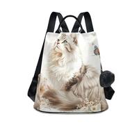 KLL American Curl Cats Zaino alla moda bianco per adolescenti zaino multiuso per donne da viaggio per viaggi, lavoro, tutti i giorni con portachiavi pompon