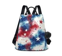 KLL Americana Star Splashs, zaino alla moda per scuola media, multiuso, carino zaino da donna per viaggi, lavoro, tutti i giorni, con portachiavi con pompon