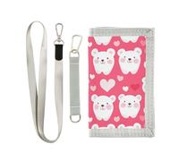 KLL Animal Bear Valentine Peach Portafoglio da viaggio a tre ante per uomo regalo per giovani pop robusta borsa con cordino