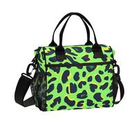 KLL Animale leopardo Pelliccia Stampa Prato Verde Nero Grande Cooler Bag con Tracolla Lunch Boxes per il Lavoro per Cucina bolsas termicas para comida