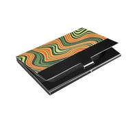 KLL Arancione Verde Linee Ondulate Astratto Ultra-Sottile Sottile Porta Biglietti da Visita con Pelle e Acciaio Inox Porta Carte per Incontro di Lavoro Uso portatarjetas para Hombre
