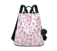 KLL Arte pastello floreale e forme di cuore moda viaggio laptop zaino alla moda borsa zaino per le donne per lo shopping quotidiano universitario con portachiavi pompon