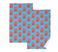 KLL Asciugamani in microfibra con stampa di zampe di cane rosso, asciugamani per il bagno per il viso da donna, asciugamano per il viso, set di 2, dimensioni 40,6 x 71,1 cm