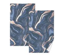 KLL Asciugamano in microfibra con texture blu oro marmo asciugamani per bagno asciugamani oversize asciugamano viso per donna asciugamani da bagno in cotone set di 2, dimensioni 40,6 x 71,1 cm
