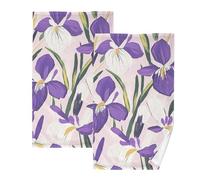 KLL Asciugamano in microfibra viola e bianco Iris Flowers asciugamani di lusso per bagno viso asciugamani viso asciugamano per bagno asciugamani in cotone per la pulizia set di 2, dimensioni 40,6 x