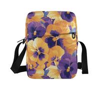 KLL Astratto Arancione Viola Viole Del Pensiero Fiori Messenger Bag per le donne Vegan Leather mens borsa a tracolla Viaggio Borse a Spalla