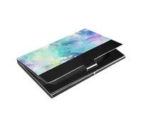 KLL Astratto Colorato Acquerello Spruzzi Ultra-Sottile Porta Biglietti Da Visita con Pelle e Acciaio Inox Nome Titolare Della Carta per Incontro di Lavoro Uso portatarjetas para Hombre