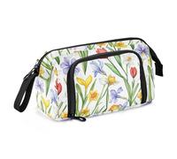 KLL astucci per matite di grande capacità ragazza astuccio con manico astuccio portapenne cosmetici per ragazze adolescenti ufficio fiori primavera fiore Iris narciso bianco