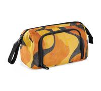 KLL Astuccio arancione nero con linea ondulata, grande capacità, con manico, per ragazzi e scuole indispensabili