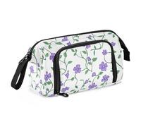 KLL Astuccio con scomparti per matite e matite con scomparti per insegnanti elementari, con fiori viola e viti verdi