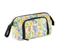 KLL Astuccio di grande capacità, con scomparto, custodia rigida, per adolescenti, asilo, fiori estivi, narciso, delphinium, girasole, bianco