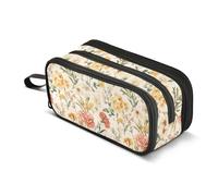 KLL Astuccio di grande capacità, grazioso astuccio con scomparto per matite con cerniera, per adolescenti e ragazzi, fiori autunnali elementari, garofano, narciso, oro rosa