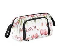 KLL Astuccio di grande capacità per ragazze, astuccio con slot per matite, per adulti, per infermieri, scuola media, natura, fiore, bianco
