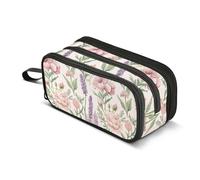 KLL Astuccio di grande capacità, per scuola superiore, astuccio portatile con scomparti per ragazze adolescenti, cosmetici, fiori, peonie, giacinti, basilico, fard