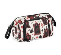 KLL Astuccio gotico rosso e nero con croce di Halloween di grande capacità, astuccio leggero per studenti universitari e scolastici