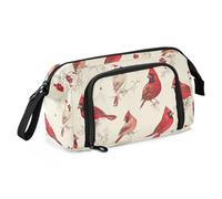 KLL Astuccio grande capacità con cerniera portapenne cosmetici trucco per infermiere forniture scolastiche arte uccelli del nord beige