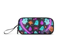 KLL Astuccio grande in nylon con cuore colorato Happy Halloween per ragazze grande capacità astuccio con cerniera cancelleria per studenti scolastici