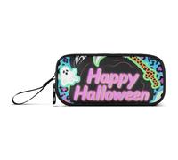 KLL Astuccio grande in nylon con stampa leopardata viola Halloween per ragazzi ad alta capacità portapenne a rete astuccio cancelleria organizzatore per le donne delle scuole superiori