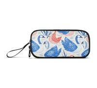 KLL Astuccio in nylon con cigni rossi e blu, per ragazze adolescenti, grande capacità, astuccio per cancelleria scolastica, per adolescenti universitari