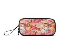 KLL Astuccio in nylon con motivo animali della giungla, colore rosa, beige, crema, grande capacità, con cerniera, cancelleria per la scuola, per adulti scolastici preppy