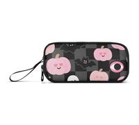 KLL Astuccio in nylon rosa con zucca di Halloween, grande capacità, astuccio per cancelleria scolastica, organizer per insegnante elementare