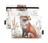 KLL Astuccio in tessuto bianco con volpe dei cartoni animati per cartelle a 3 anelli con fori per raccoglitori per esami casa viaggi biglietti contenitore