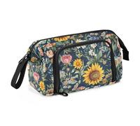 KLL Astuccio morbido di grande capacità con scomparto per matite per adulti per studenti universitari scuola media fiori primaverili peonie iris blu navy