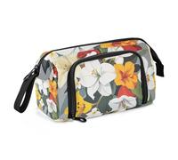 KLL Astuccio organizer di grande capacità per ragazze, astuccio portatile con scomparti, per ragazzi e adolescenti, università, fiori, giglio, gardenia, narciso, grigio