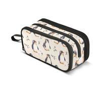KLL Astuccio organizer di grande capacità per trucchi, con cerniera, astuccio con scomparti per adolescenti, motivo: pinguino dolce elementare, beige