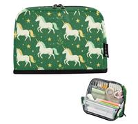 KLL Astuccio organizer di grande capacità per trucchi, organizer per scuola preppy unicorni magici stelle verde scuro